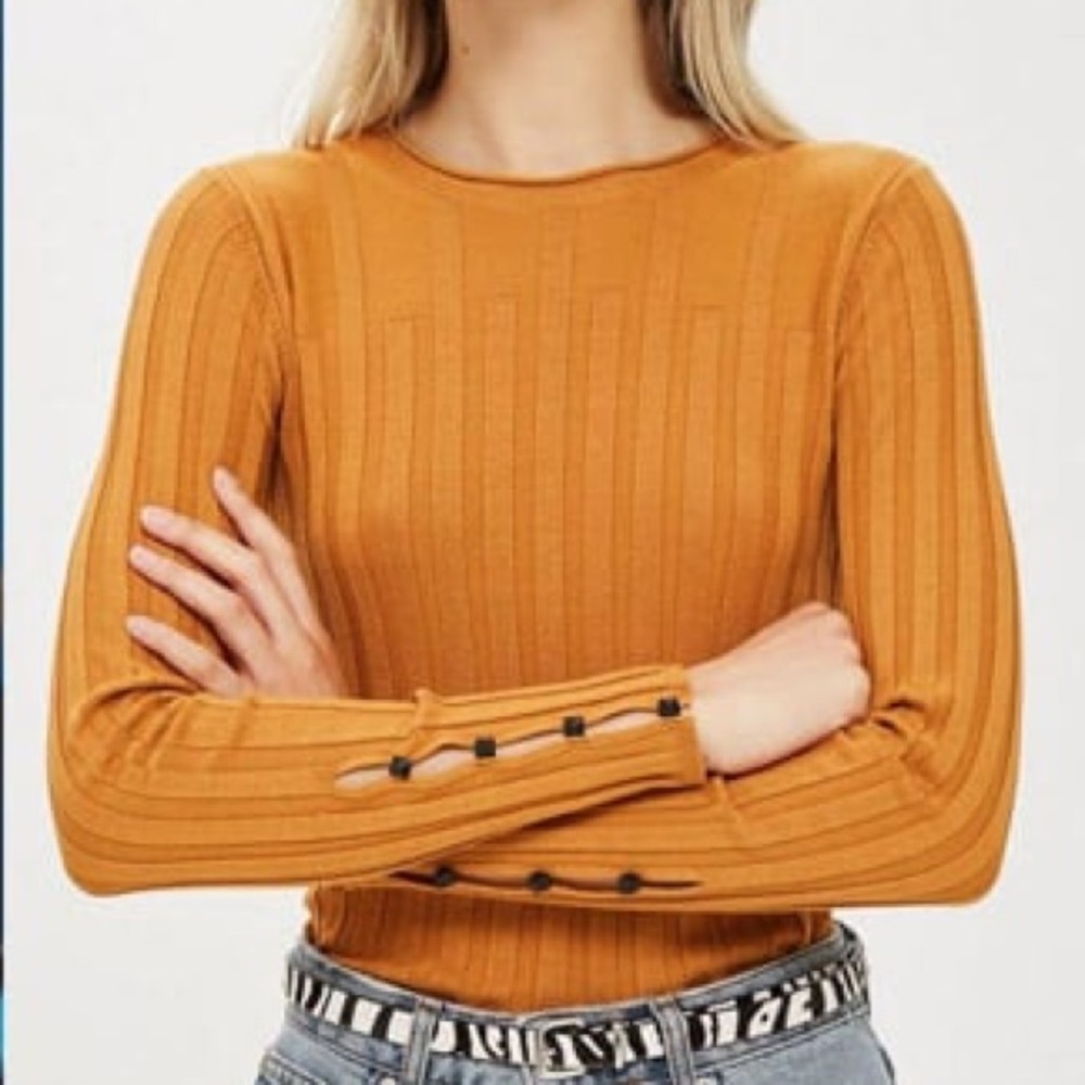 Topshop Ribbed Button Long Sleeve Top Size 6